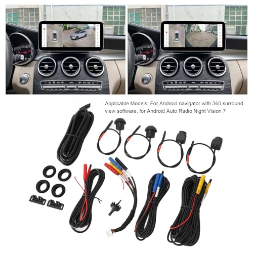 Image of Fockety 360 Degree Bird View Surround System, 720P / 1080P AHD Backup Camera with Night Vision & 4 Way Cameras, IP68 Waterproof Surround View Panoramic Dash Camera for Android Auto Radio