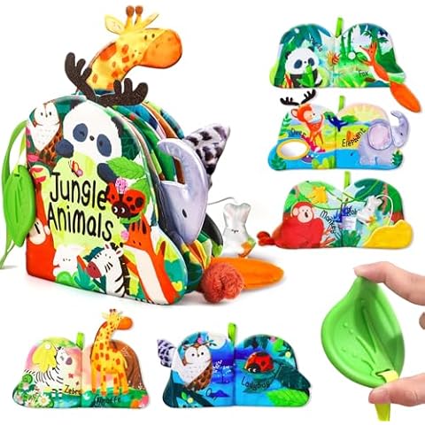 Jovow Baby Books 0-6 Months, Infant Tummy Time Sensory Teething Toys Baby Toys 6 to 12 Months, Touch and Feel Soft Cloth Book, 3D Crinkle Book Toy for Infant Newborn Boys Girls Early Learning Cover