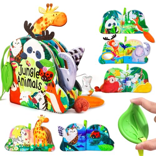 Jovow Baby Books 0-6 Months, Infant Tummy Time Sensory Teething Toys Baby Toys 6 to 12 Months, Touch and Feel Soft Cloth Book, 3D Crinkle Book Toy for Infant Newborn Boys Girls Early Learning
