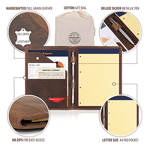 Moonster RUSSET BROWN PORTFOLIO Leather Portfolio Professional Organizer Padfolio thumb #1