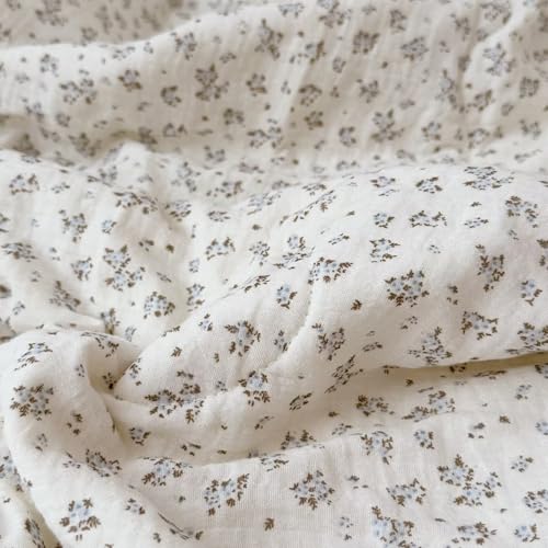 Image of BuLuTu Chic Shabby Floral Toddler Quilt 100% Cotton Muslin Quitled Blanket Girls Boys Comforter with Lace Edges, Crib /Toddler Bed Blankets, Plumbago Flower Print, 47x59 Inches, No Pillow