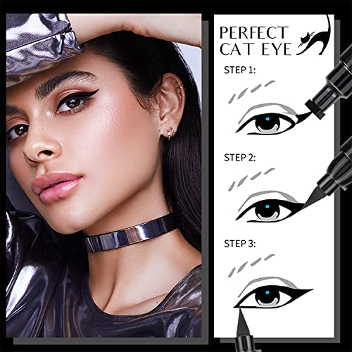 Pinkiou Winged Eyeliner Stamp With Eyeliner Pen 4 Pcs Dual Ends Liquid Wing Eye Liner Long Lasting Waterproof Smudge-Proof Cat Eye (Winged) #TOP4