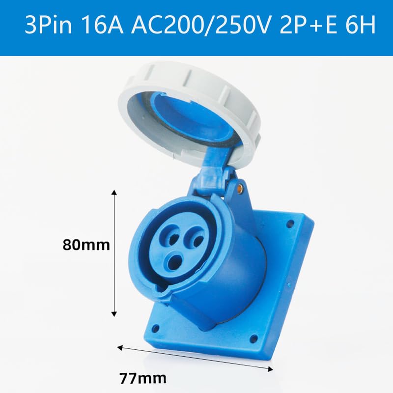 1Set IEC60309 Waterproof Industrial Connector Concealed Set, 3Pin 16A 200V-250V 2P+E 6H IP67 Waterproof Plug Socket Connector Power Connecting Industrial Concealed Socket for Aviation and Industry