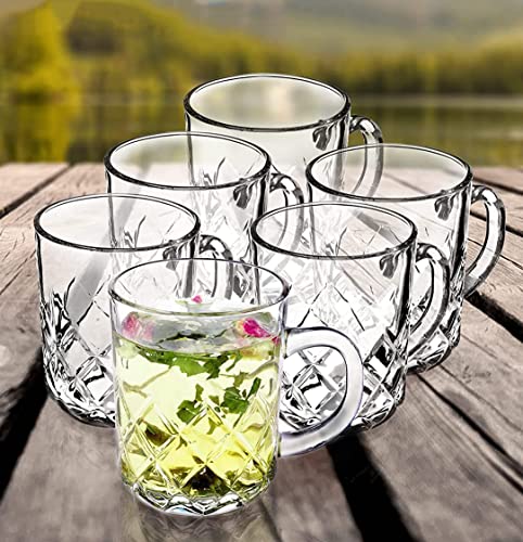Image of Premium Glass Tea & Coffee Cups Set of 6, 200 ML Transparent Glass Mug with Handle for Coffee,Green Tea, Hot & Cold Beverages, Stylish Clear Drinking Cups for Home Kitchen Cafe (CTZ - 26)