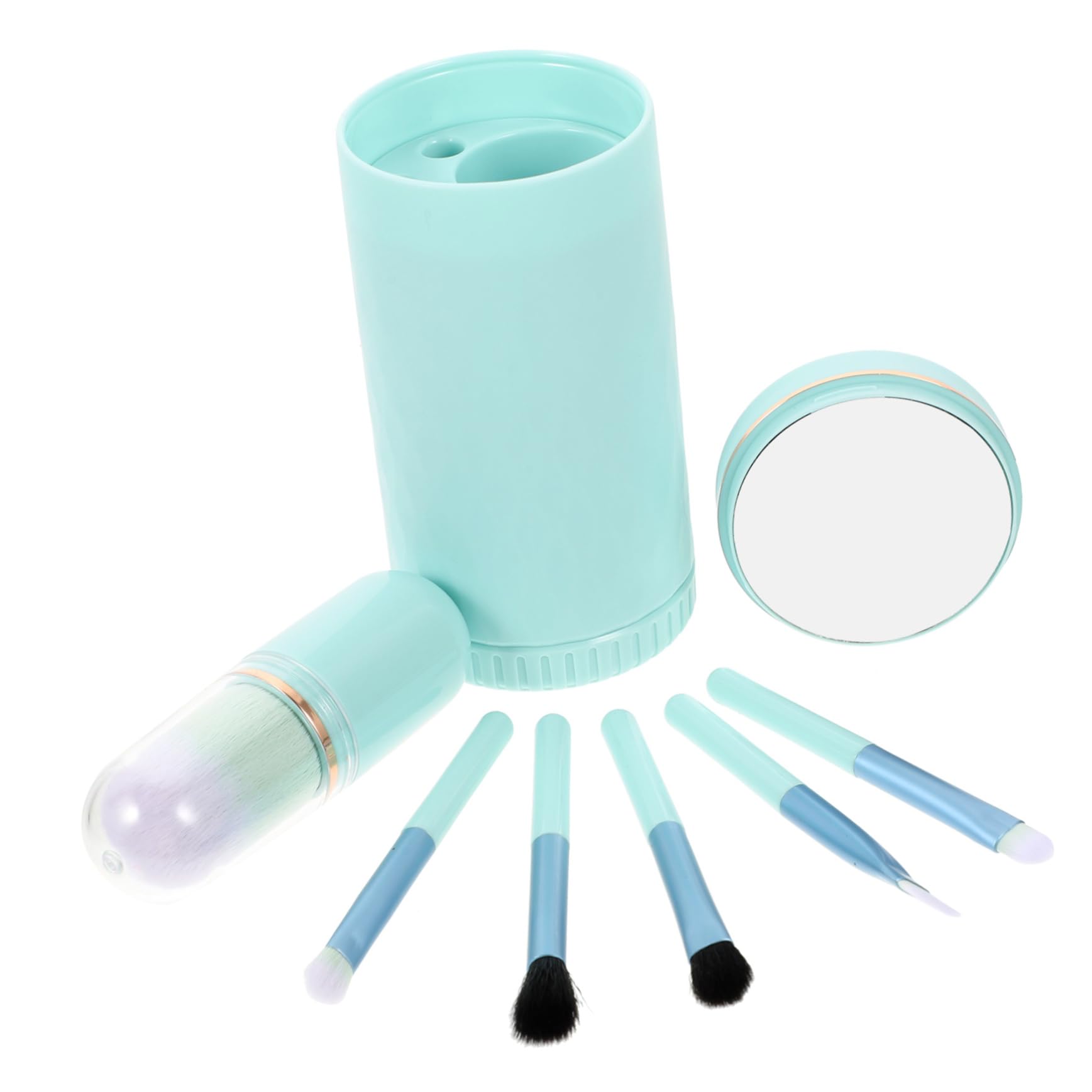 FRCOLOR 3sätze Professionelle Kosmetikpinsel Mit Spiegel Tragbares Makeup Pinselset Künstlichen Fasern Für Und Gesichtsmakeup Für Unterwegs in Wasserblau