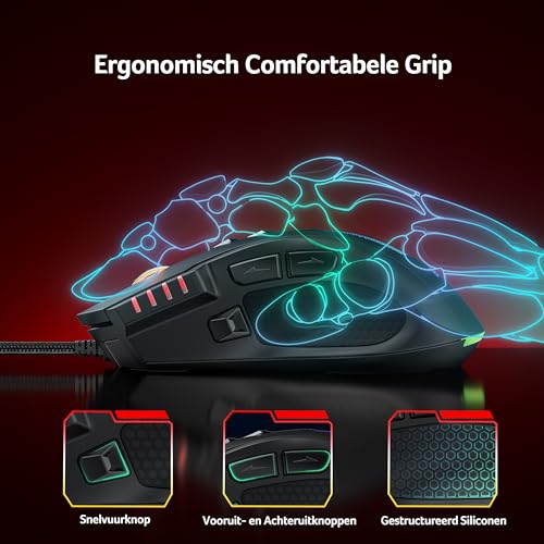 acer Gaming Muis 12800 DPI, Muis voor gaming met RGB, 1000Hz polling rate, 8 programmeerbare knoppen, Rapid Fire-knop en aanpasbare drivers, Bedrade ergonomische Gaming Muis ideaal voor pc/laptop - Afbeelding 5