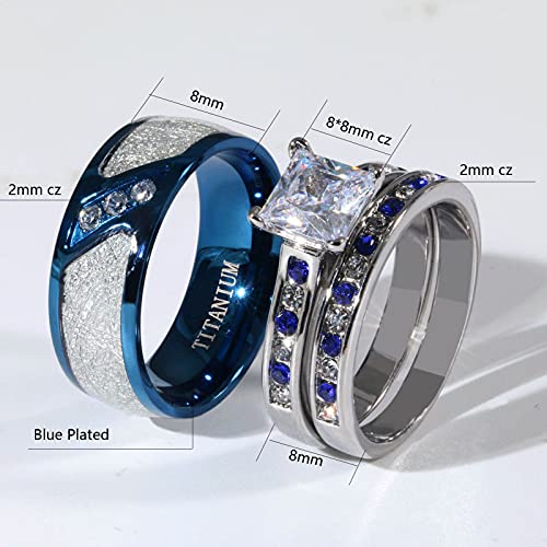 ringheart 2 His and Hers Ring Couple Rings White Gold Plated Princess Cut Cz Womens Wedding Ring Sets Red Titanium Steel Mens Wedding Bands2