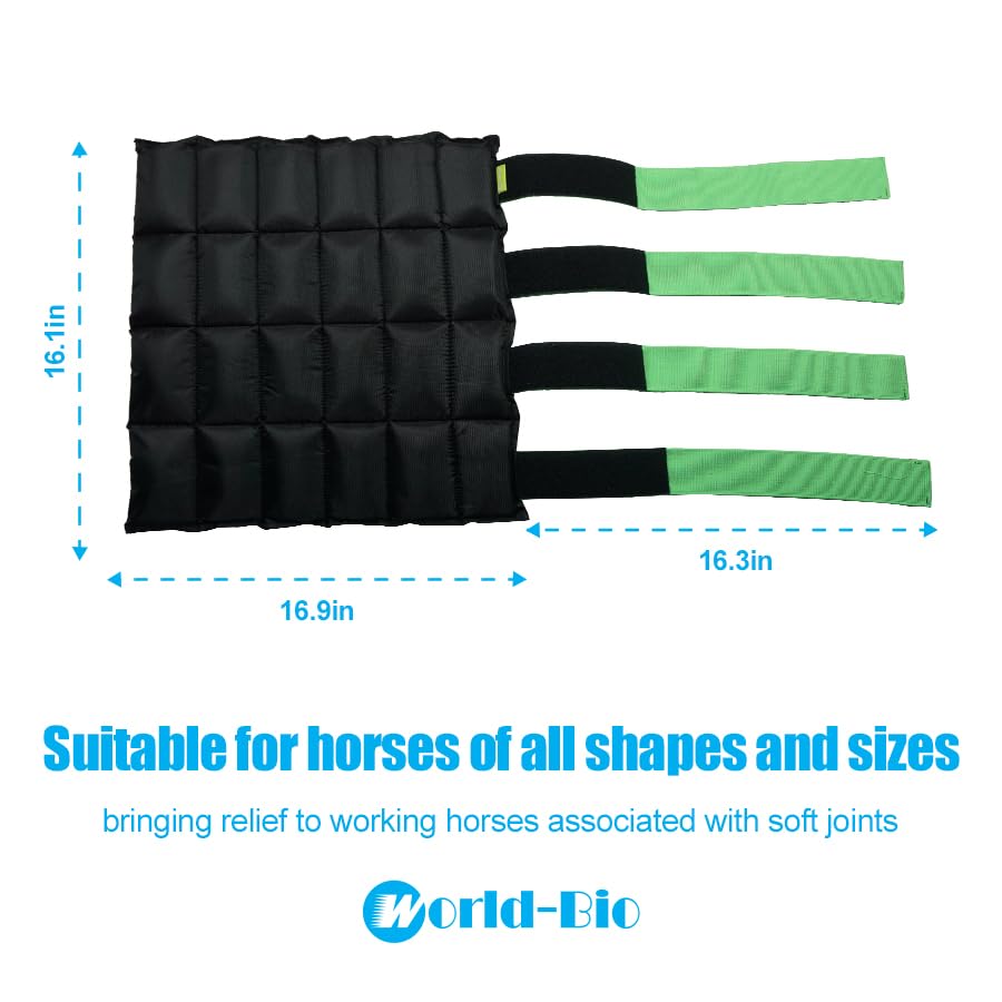 Image of WORLD-BIO Horse Ice Boots Set of 2 /Horse Ice Pack for Injuries, Therapy Full Leg Ice Boot Cold Pack with Flexible Straps for Hock, Ankle, Knee, Legs and Hooves, 16.9'' x 16.1'' Green