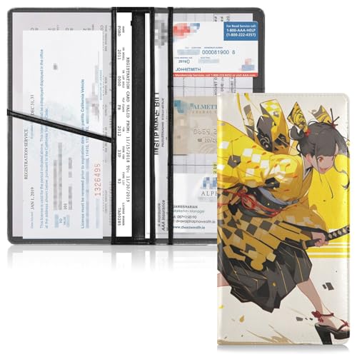 Car Registration and Insurance Holders Samurai Yellow Print, PU Leather for License Documents Cards