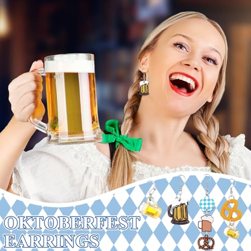 Nosiny 16 Pairs German Oktoberfest Earrings Rhinestone Earrings Funny Pretzels Beer Mug Gingerbread Beer Mug Heart Earrings Studs Festival Jewelry Gifts for Women4