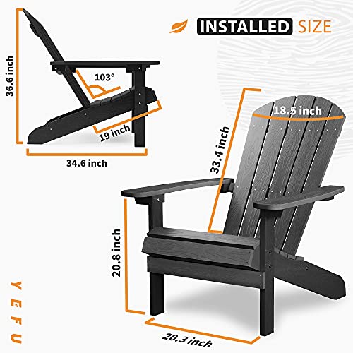 Yefu Adirondack Chairs Set Of 2 Plastic Weather Resistant, Outdoor Chairs 5 Steps Easy Installation, Like Real Wood, Widely Used In Outdoor, Patio, Fire Pit, Deck, Outside, Campfire Chairs (Black) #TOP1