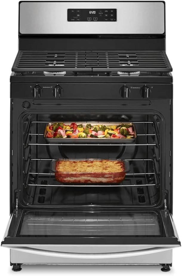 Whirlpool WFG320M0MS 30 Inch Freestanding Gas Range with 4 Sealed Burners, 5.1 cu. ft. Capacity, SpeedHeat™ Burners, Frozen Bake™, Sabbath Mode, Broiler Drawer, and Star-K Certified: Stainless Steel