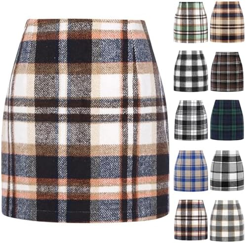Plaid Skirts for Women Vintage Wool Bodycon High Waisted Mini Skirt Cute Christmas Holiday A Line Pencil Fall Skrits