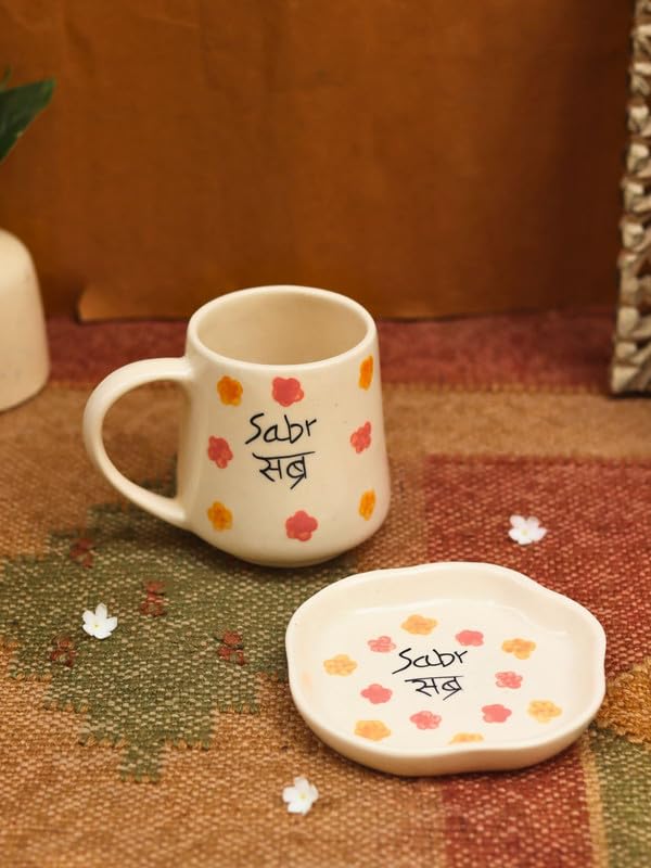 Image of WEAVING HOMES Handcrafted Ceramic Mug & Dessert Plate to Gift to Best Friend and Love Microwave Safe sabr Mug & Dessert Plate (Set of 2, Multicolor)