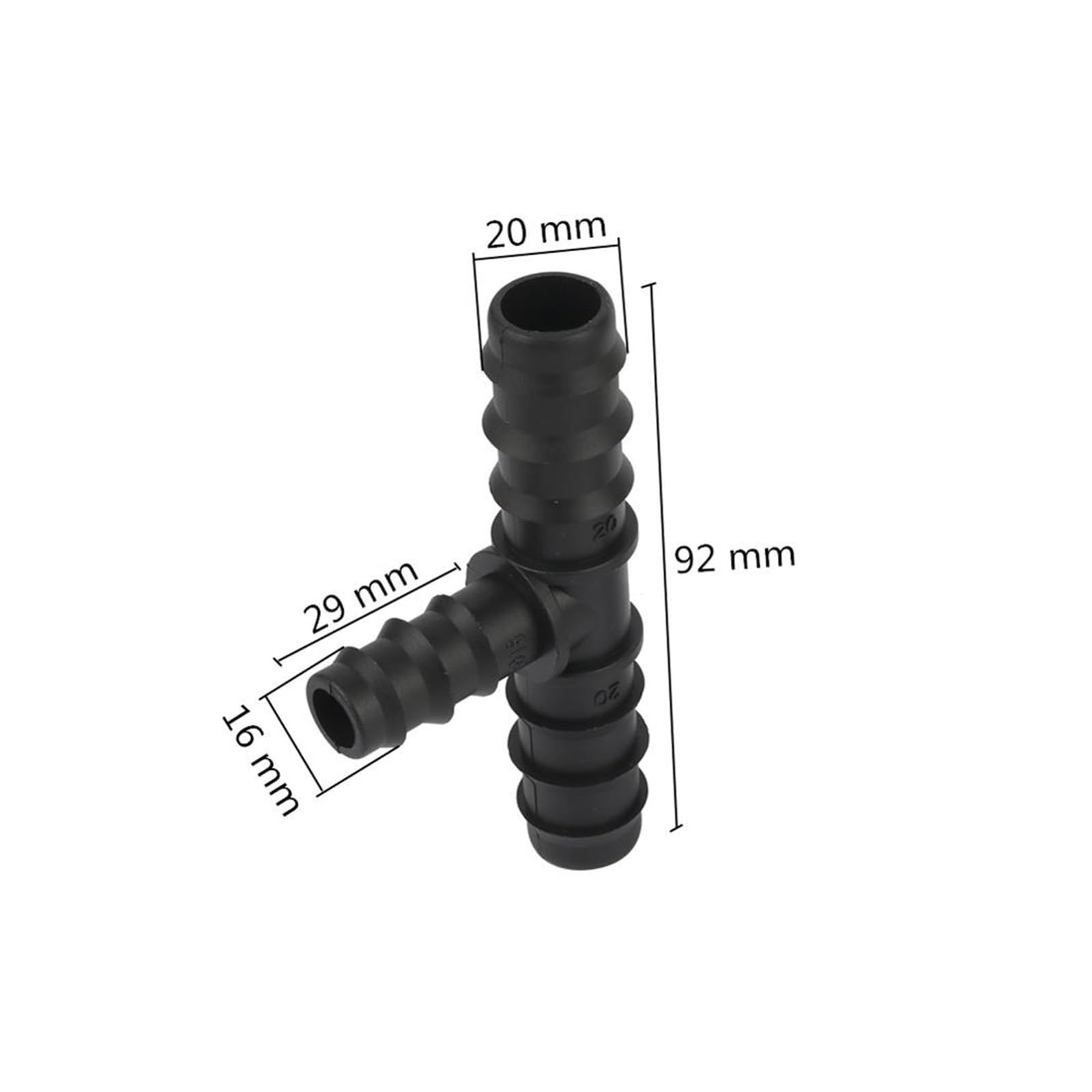 Tees for tuberías, juntas roscadas, paquete de 10, te reductora PP negro 20mm a 16mm for manguera jardín