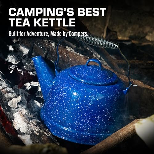 COLETTI Classic Camping Tea Kettle Stovetop — Travel Kettle, Compact Camp Tea Pot for Stove — Chipping-Resistant German-Imported Enamel Coating [Blue Enamel, 9 Cups] - image 7