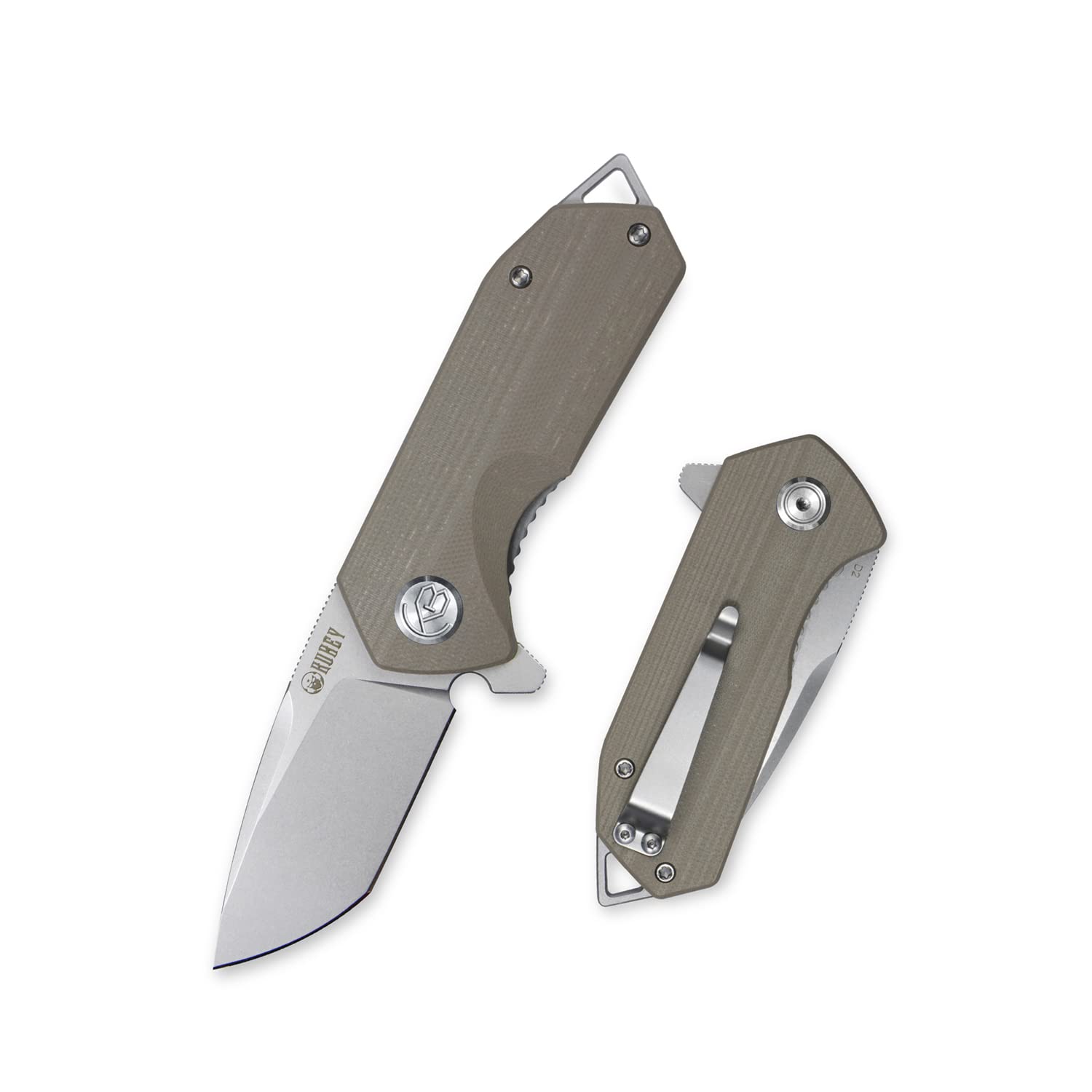 KUBEYCampe KU203 Folding Pocket Knife Compact Everyday Carry with 2.4" Tanto Balde and G10 Handle with Flipper Open for Camping Hunting and Outdoor (Striped Beige)