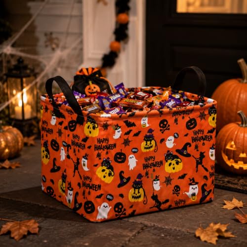 Image of Halloween Pumpkin Ghost Storage Basket, Black Cat Spider Toy Organizer
