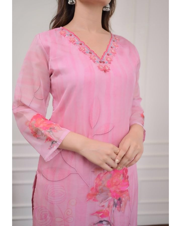 Ensemble Kurta droit organza fluide et léger pour éviter l'inconfort des fêtes - 4