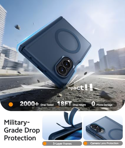 Image of FNTCASE for Samsung Galaxy Z Fold 8 Case: [Hinge Protection] Translucent Matte Cases [Compatible with Magsafe] [Screen Protector] Military Grade Shockproof Protective Phone Cover-Blue
