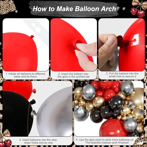 Red Black Gold Balloon Arch Garland Kit Leopard Cheetah Print Party Balloons Black Red Metallic Silver Gold Explosion Star Balloon for Girl Night Bachelorette New Year Casino Birthday Party Decoration - Image 7