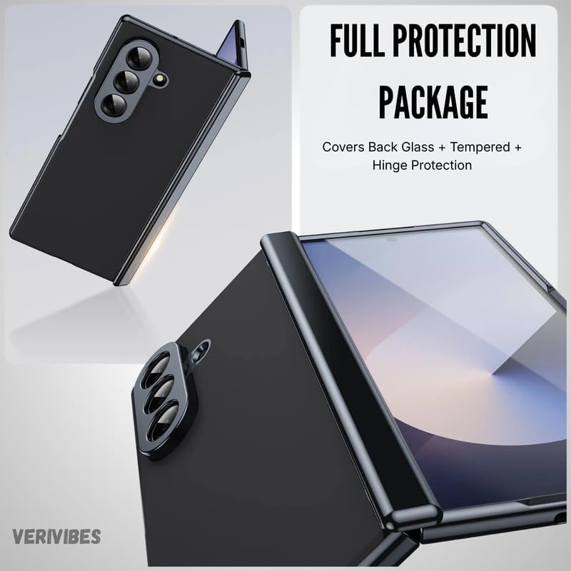 Image of Ultra Hybrid Luxury Leather Case Compatible with Samsung Galaxy Z Fold 5 (2025) 360 Hinge Protection, Slim Shockproof Back Cover, Anti-Scratch Design, Tempered Glass Protection - Black