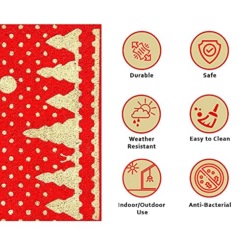 Image of Onlymat Christmas Coir Doormat with Non-Slip PVC Backing for Gateway, Entryway, Outdoor, Indoor, Patio, Bath Rug - Weatherproof Red and Yellow Printed Xmas Themed Rug, (60cm x 1.5cm x 40 cm)