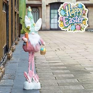 Unanscre large easter bunny gnome plush elf decoration standing rabbit gnome wretractable spring legs26 36 handmade hold easter eggs basket carrot doll for easter ornament home decor  urban country home decor