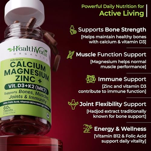 Health Veda Organics Calcium Magnesium Zinc with Vitamin D3, K2 MK7 & B12 — Calcium Supplements - image 4