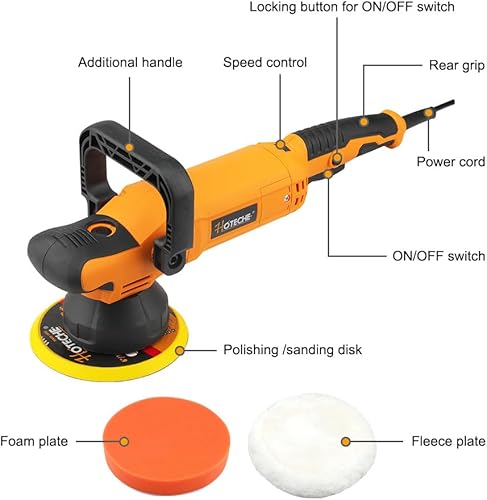 Miniatura 3 de Hoteche Pulidora de tampón de 6 pulgadas 7.5A - Máquina de tampón de velocidad variable - Herramienta de detalle de automóvil de doble acción con