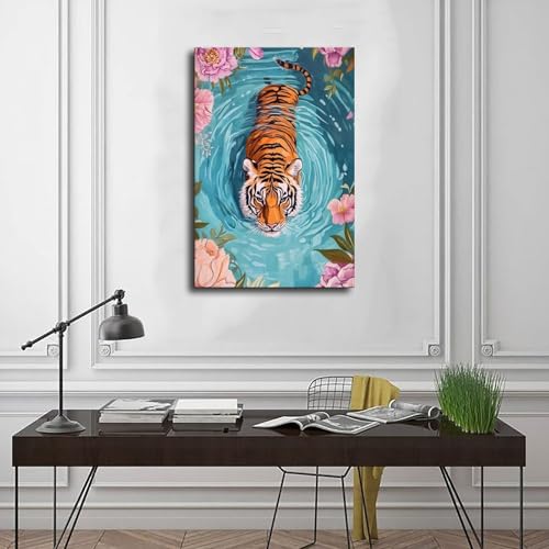 Peinture aquarelle tigre déco murale salon moderne et grande chambre 61x91 - 3