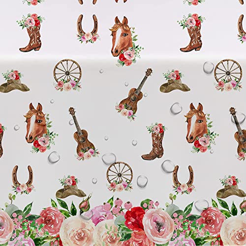 Xigejob Western Cowgirl Party Tablecloth Decorations, Disposable Cowgirl Birthday Party Supplies Table Cover, Wild West Horse Rodeo Birthday Baby Shower Decorations Table Cloth - 4 Pack (54In X 108In) #TOP2