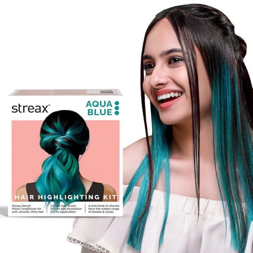 Image of Streax Hair Colour Highlight Kit | Blue Hair Colour, Aqua Blue - Pack of 1 I Enriched with Walnut & Argan Oil | Rich, vibrant, Easy to use, DIY Application