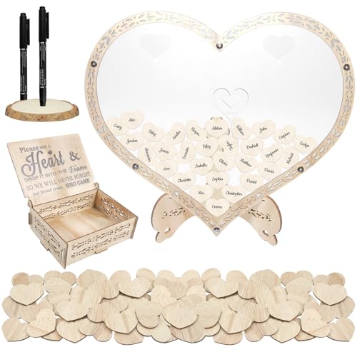 BHUCUTU Wedding Guest Book Alternative Wooden Heart Guestbook Ideas Guest Book Wedding Reception with Wooden Hearts and Drop Box Sign in Book for Wedding Birthday Anniversaries Decorations