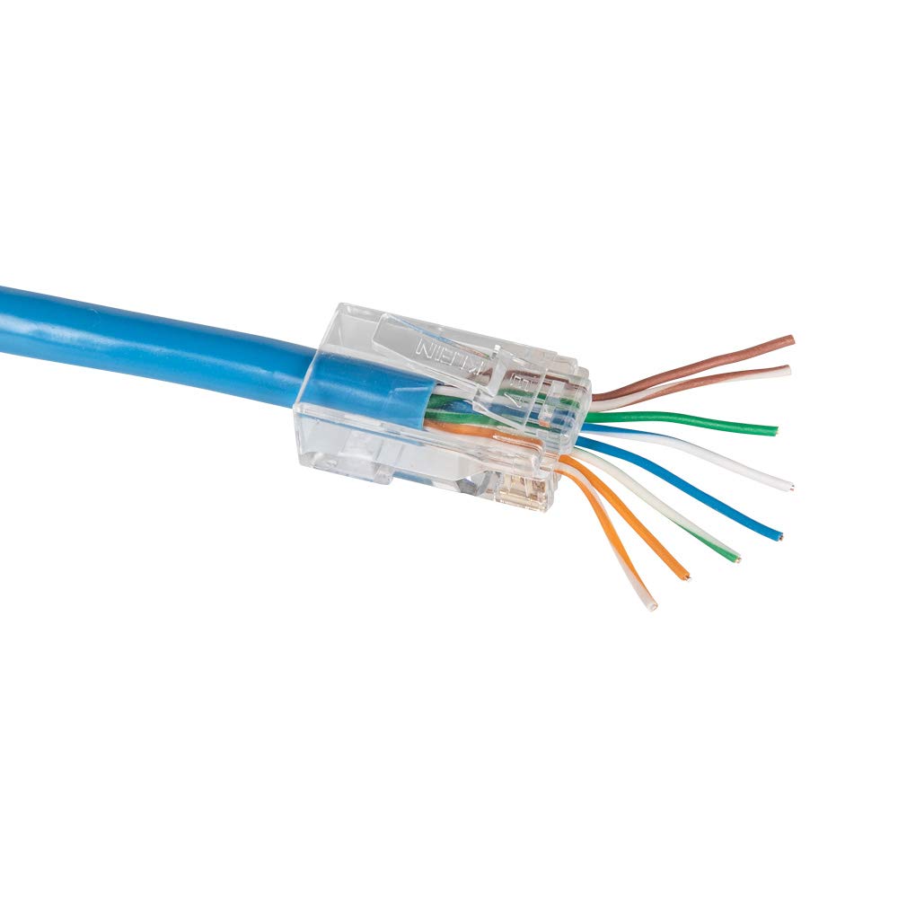 KLEIN TOOLS VDV826-730 | Conectores Modulares Pass Thru Datos RJ45 CAT6 200 Piezas | Instalacion Rapida | Contactos Chapados Oro 50 Micro Pulgadas | Compatible Conductores Solidos Y Trenzados