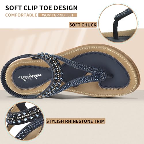 Image of Littleplum Womens Sandals Arch Support Slingback Rhinestone Dressy Sandals Comfort Summer Shoes Ankle Strap Elastic Flats for Beach Walking