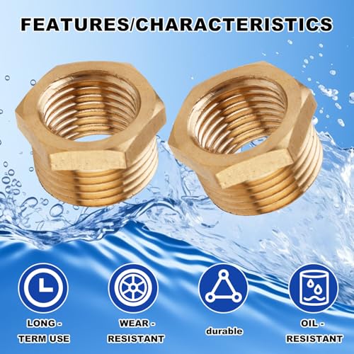 Image of lasuroa 24pcs 1 /4 Inch to 1 /8 Inch NPT Female Reducer Hex Bushing, Brass Reducer Hex Bushing Heavy Duty Threaded Pipe Fitting Adapter for Plumbing Gas Hydraulic Systems