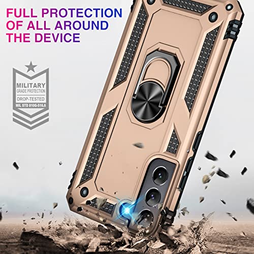 Image of Vaki for Samsung Galaxy S22 5G Case with Built in Screen Protector Military Grade Hard Rugged Cover Heavy Duty Armor Galaxy S22 Phone Cases with Metal Ring Kickstand Shockproof (Gold)