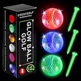 Crestgolf Glow in The Dark Golf Balls with Glow Tees, Super Bright Light Up LED Balls with 12-Minute Reset Timer, Fun Gift for Men and Women Kids, Backyard Putting Greens (Mixed Color, 3 PCS)