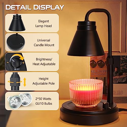 Candle Warmer Lamp, Dimmable Candle Melter, No Flame Lamp Candle Warmer, Wax Melting Candle Warmer Lamp, Electric Candle Warmer Lamp Black With 2 Bulbs For Jar Candles, Elagant Home Decoration #TOP1