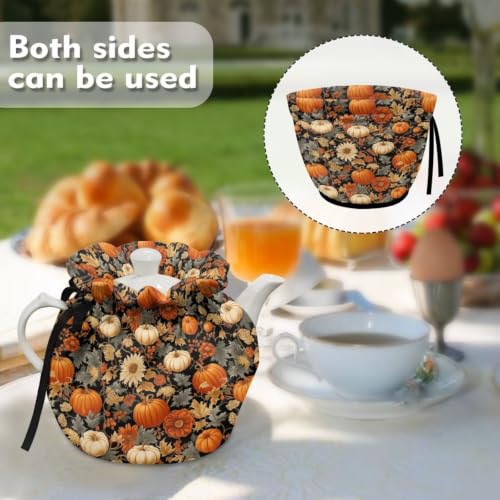 Image of Fall Pumpkin Teapot Dust Cover for Home Maple Leaf Tea Cosy for Teapots Insulated Tea Kettle Dust Cover for Kitchen Party Accessories Gift for Fall