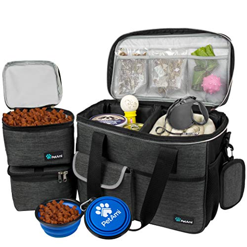 PetAmi Bolsa de Viaje para Mascotas | Bolsa de Transporte aprobada por aerolíneas con Bolsillos multifunción, Bolsa de contenedor de Alimentos y Cuenco Plegable Juego de Viaje para Perros