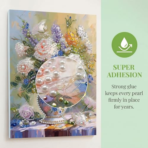 Huacan DIY 3D Pearl Painting Kit witout Frame, Flowers in Vase Pearls Painting Kit for Adults Beginner, Plastic Pearl Art Craft for Gift Home Wall Decor 40x50cm/16x20in by Huacan - Used condition - Image 3