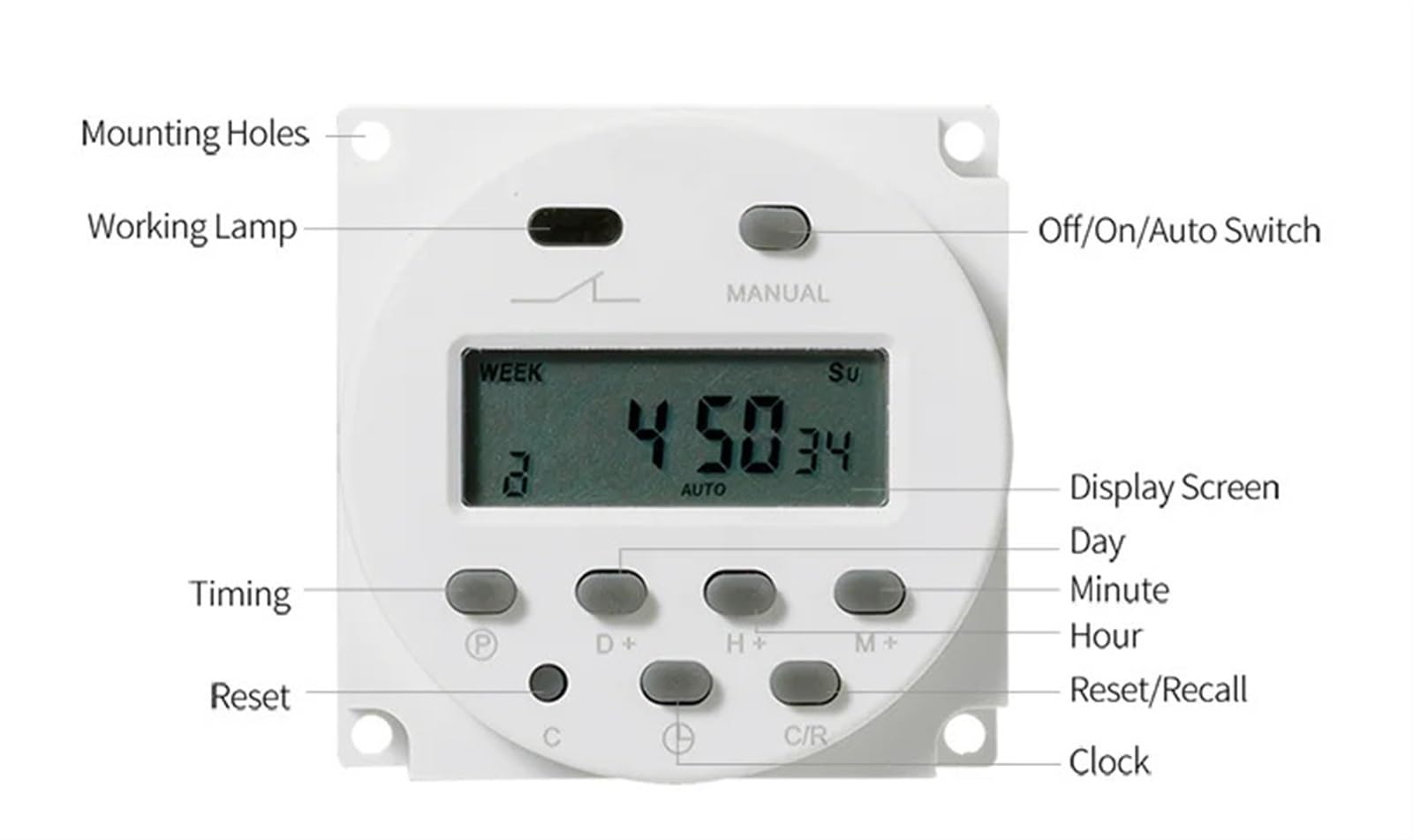Timer 220V 110V 24V 12V CN101A Cyfrowy programowalny wyłącznik czasowy Przekaźnik 16A CN101(24V)