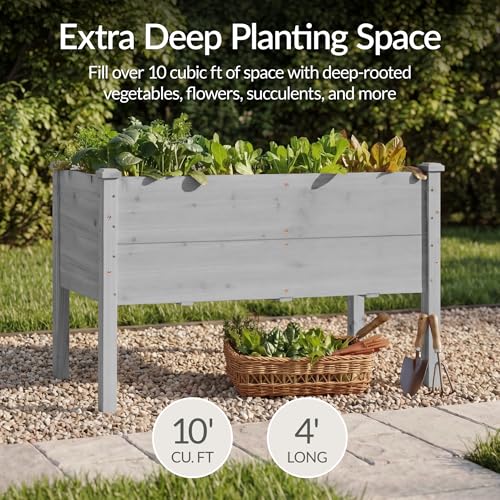 Image of Best Choice Products 48 inch x 24 inch x 30 inch Raised Garden Bed with Extra Deep 16 inch Depth, Elevated Wood Planter Box Stand for Backyard, Patio, Balcony, Natural Fir Wood - Gray
