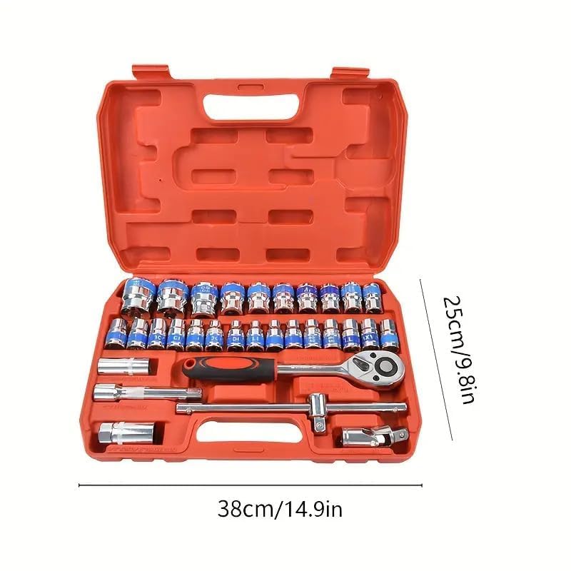 Image of Zaptec 32 Pcs 1 /2 Inch Mechanic Socket Set - Heavy Duty Ratchet Wrench Goti Pana Tool Kit with Carry Case for Car, Bike, Automotive & Home Repairs