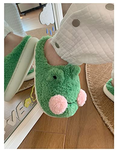 Frog Fuzzy Slippers Y2K Kawaii Cottagecore Dorm Slipper Gyaru Cute Fluffy Plush Cozy House Slipper Preppy Furry Shoes (Green,7.5)4