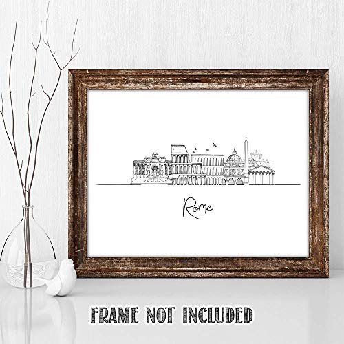 Rome, Italy Capital City Skyline Landscape - Europe Travel Adventures & Bucket List Vacation Cityscape Wall Art Decor - Unframed 11 X 14 Black & White Print - Anniversary Travel Gift Ideas #TOP5