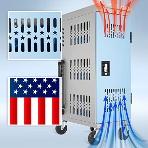 Metateel Fully Assembled 18 Bay Heavy-Duty Metal Mobile Charging And Storage Cart For Ipad,Chromebook And Laptop Computer Up To 14-Inch Screen Size With Key Locks, Charger And Cable Organization,Grey #TOP1