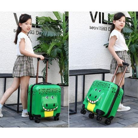 Image of Kids Carry On Luggage with Wheels,18-inch Hard Shell Suitcase Lightweight Toddler Rolling Trolly with Retractable Handle,Durable Hardside Spinner Trolly for Airplane Travel (Green)